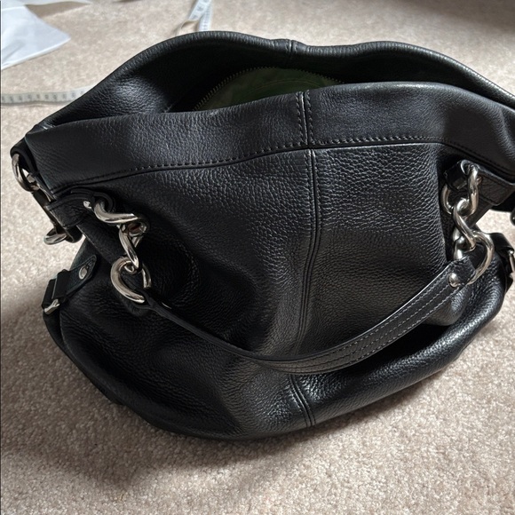 Coach Handbags - Coach Black Pebbled Leather Hobo with Silver Chain Accents